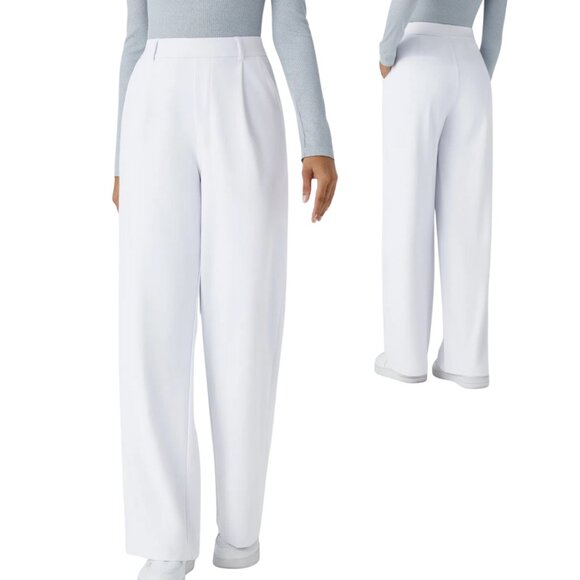 HALARA Flex Pleated Straight Leg Stretch Fit White Work Pants Medium Tall NWOT - Picture 1 of 5